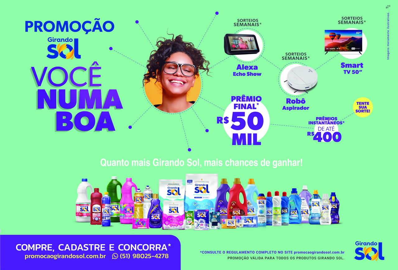 Nova campanha da Girando Sol sorteia prêmios em dinheiro, Alexa, robô aspirador e Smart TV